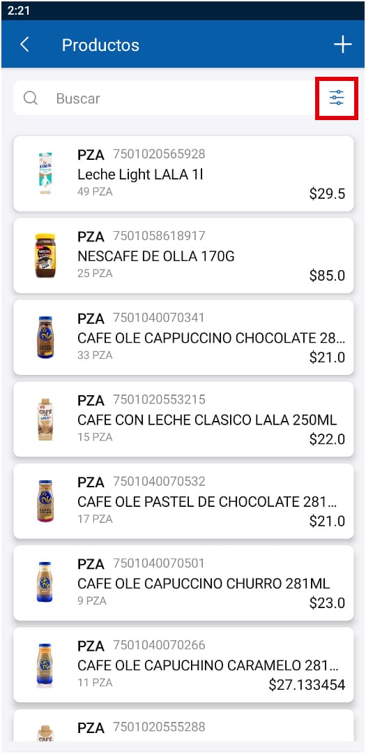 Productos en compras