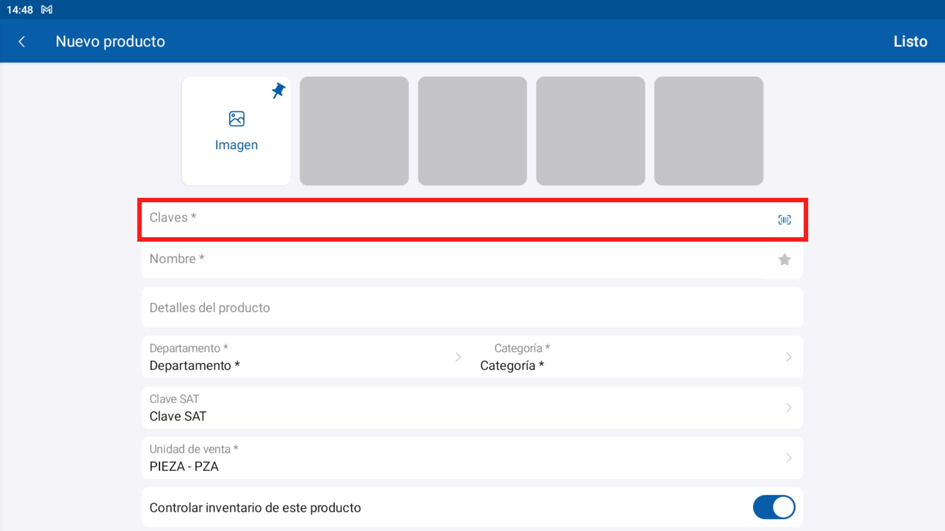 Ingresar clave del productos