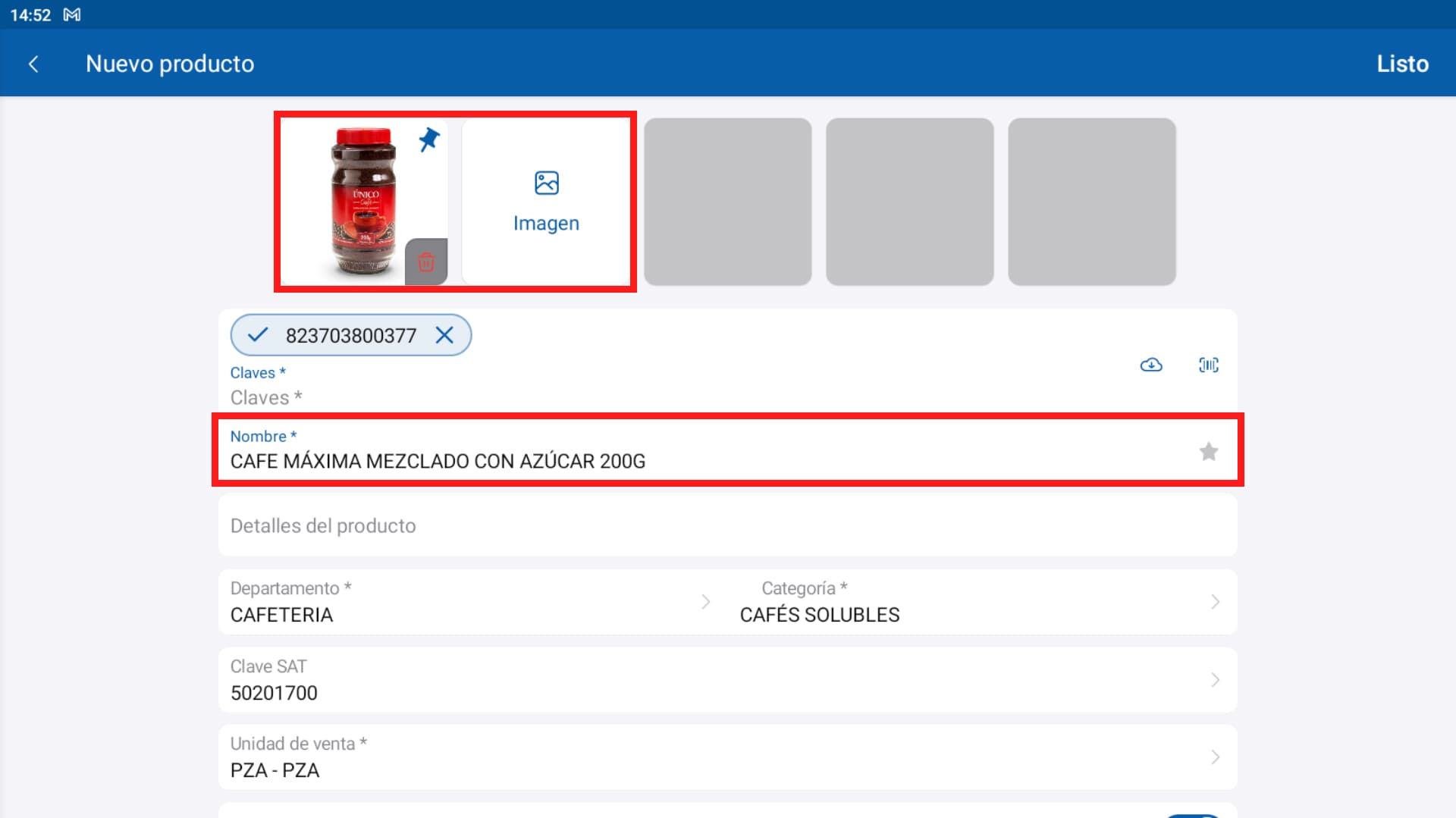 Ingresar clave del productos