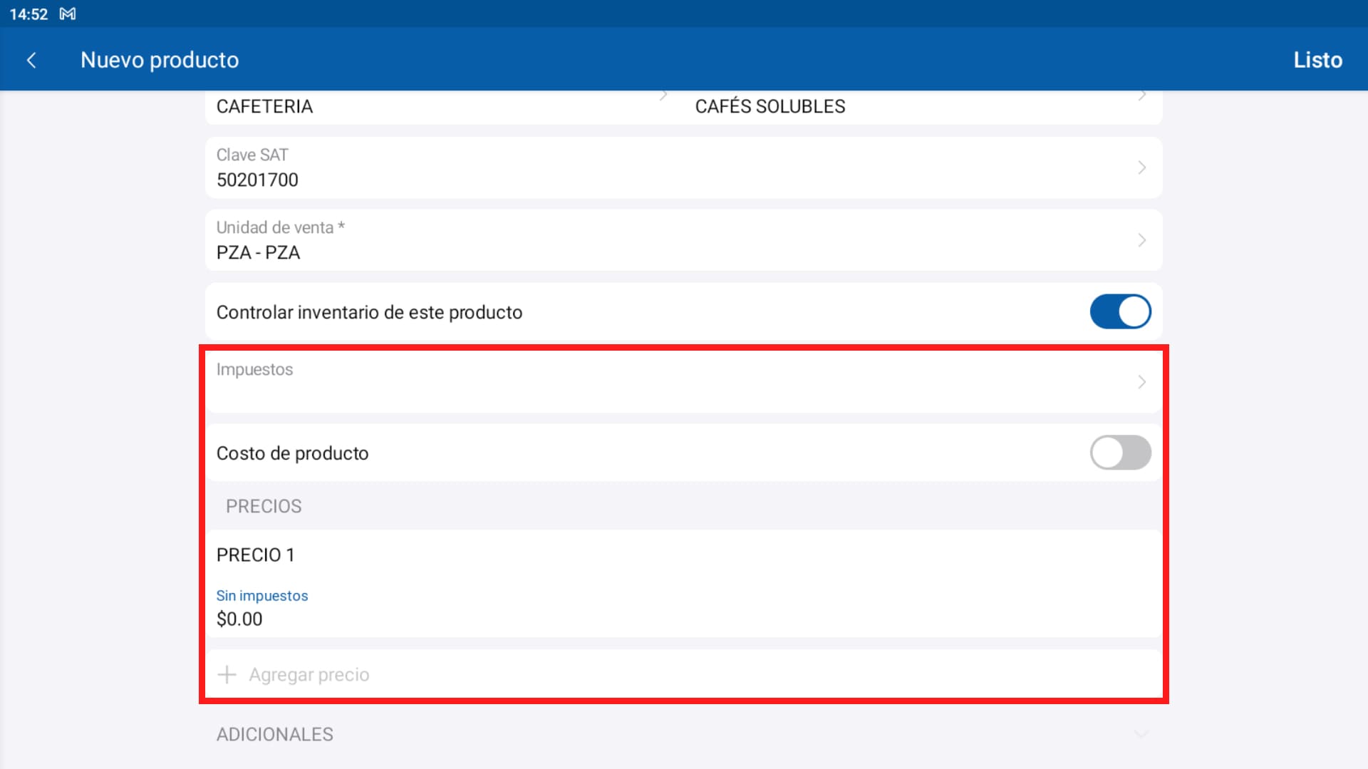 Ingresar clave del productos