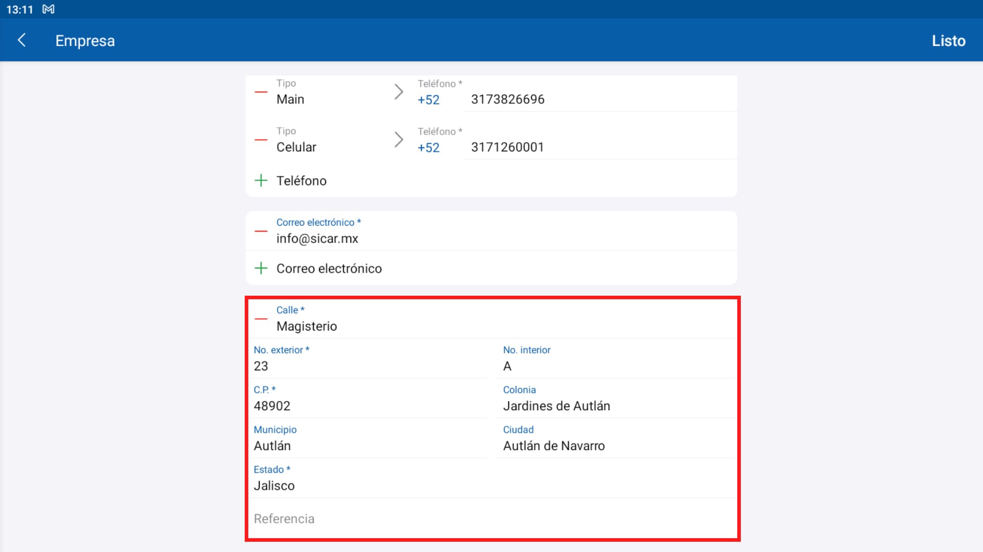 Datos de la empresa