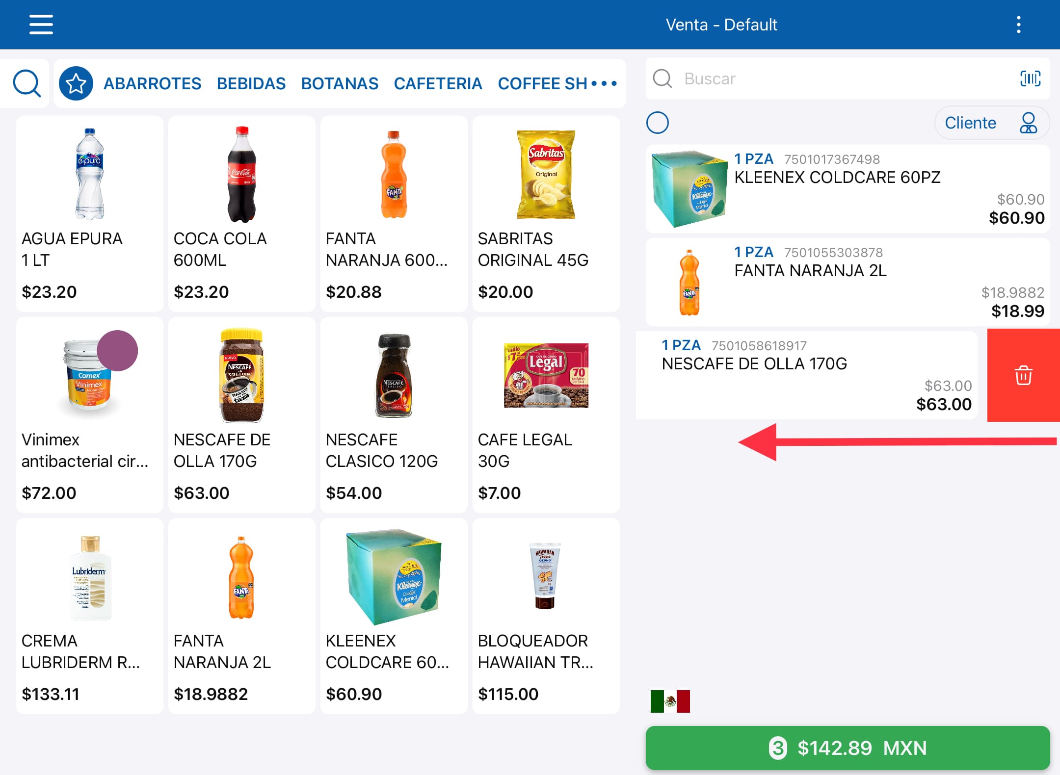 Eliminar producto de venta