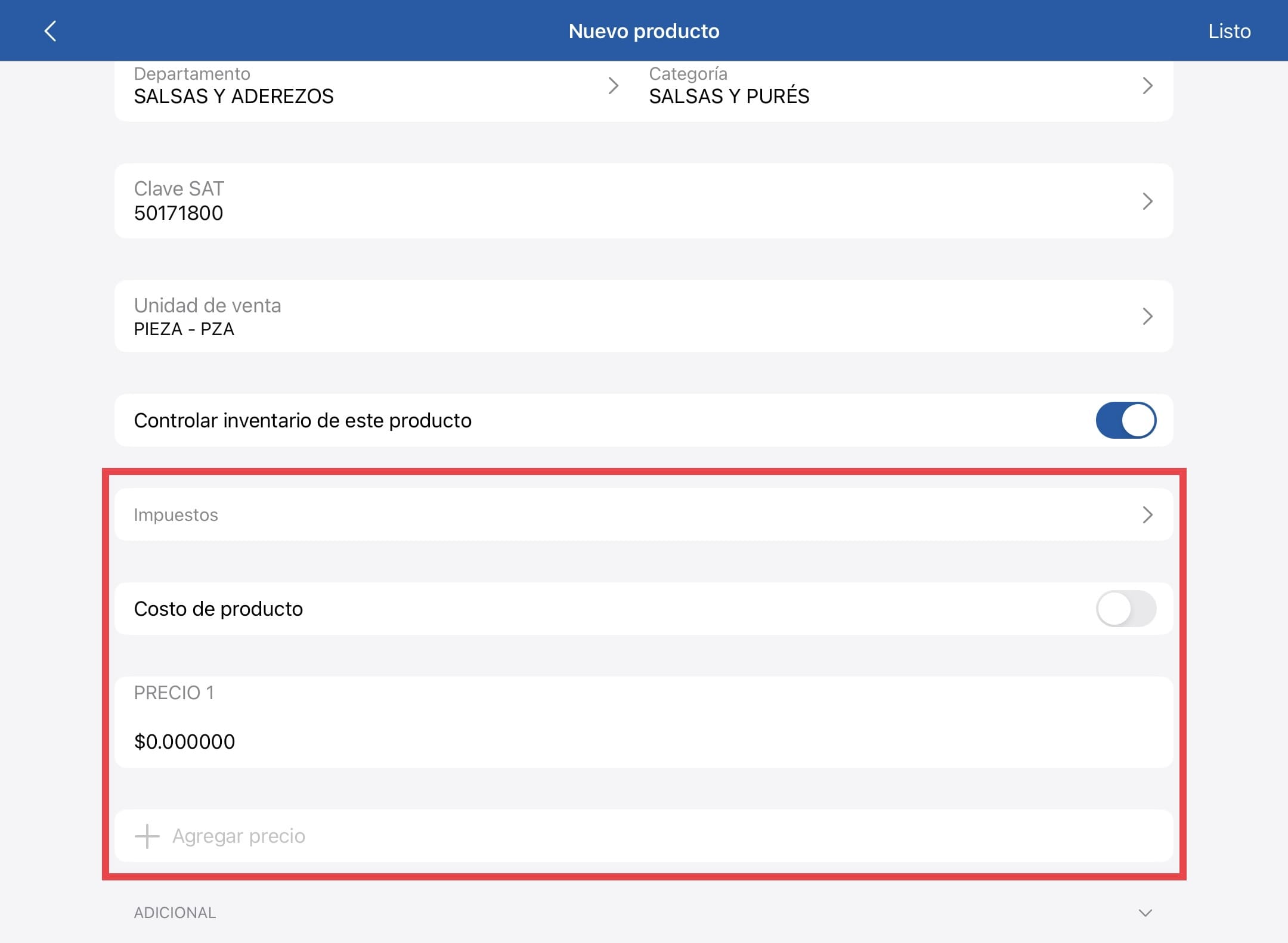 Ingresar clave del productos