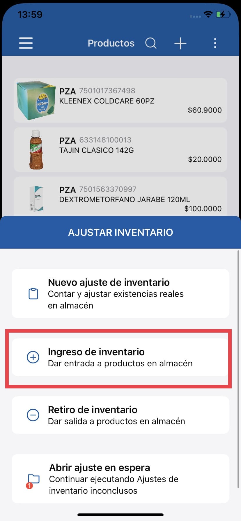 Ingreso de inventario