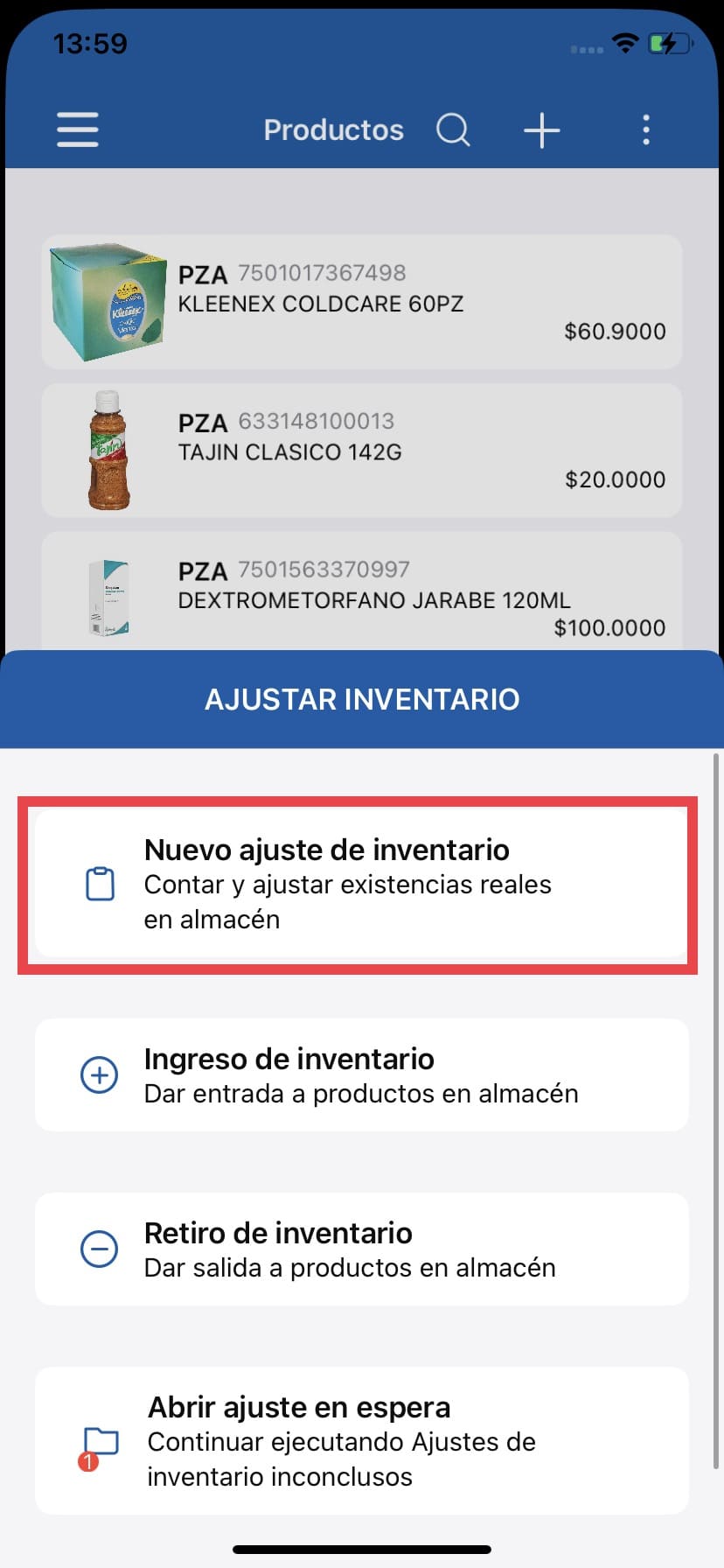 Nuevo ajuste de inventario