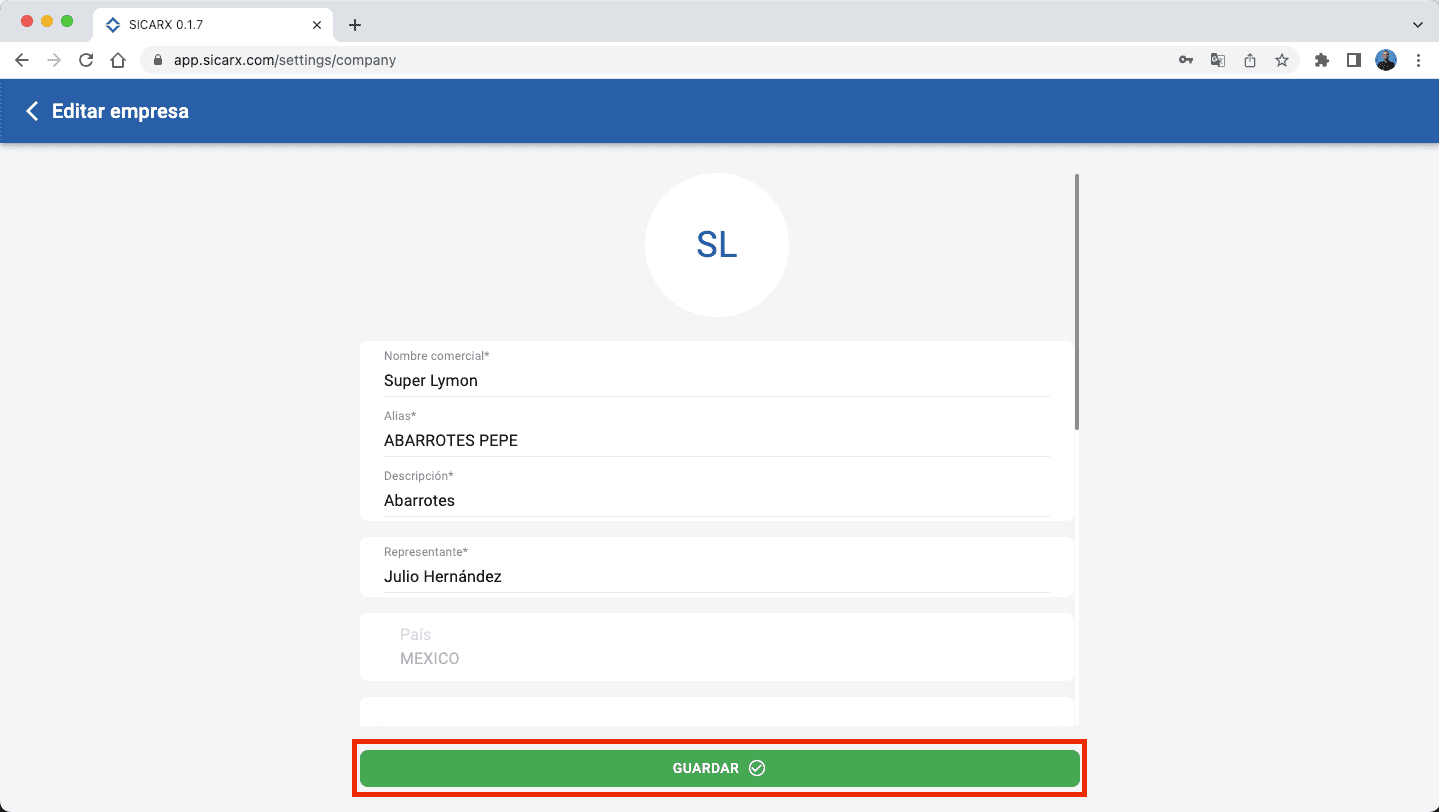 Datos de la empresa